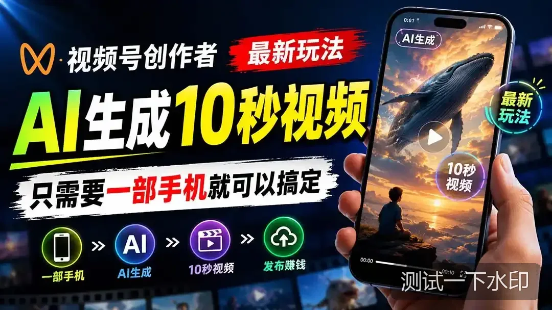 视频号创作者最新玩法，AI生成10秒视频，只需要一部手机就可以搞定